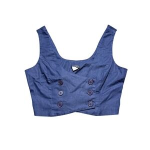 Spring Street Navy Blue Double Breasted Crop Top